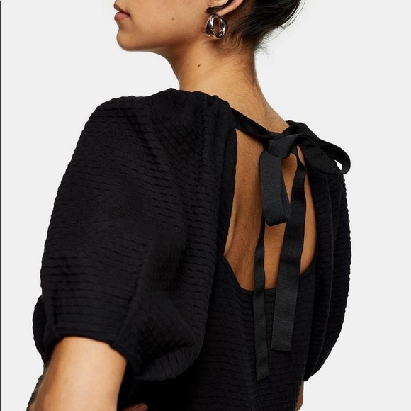 Topshop Black Puff Sleeve Tea Dress - Picture 4 of 9